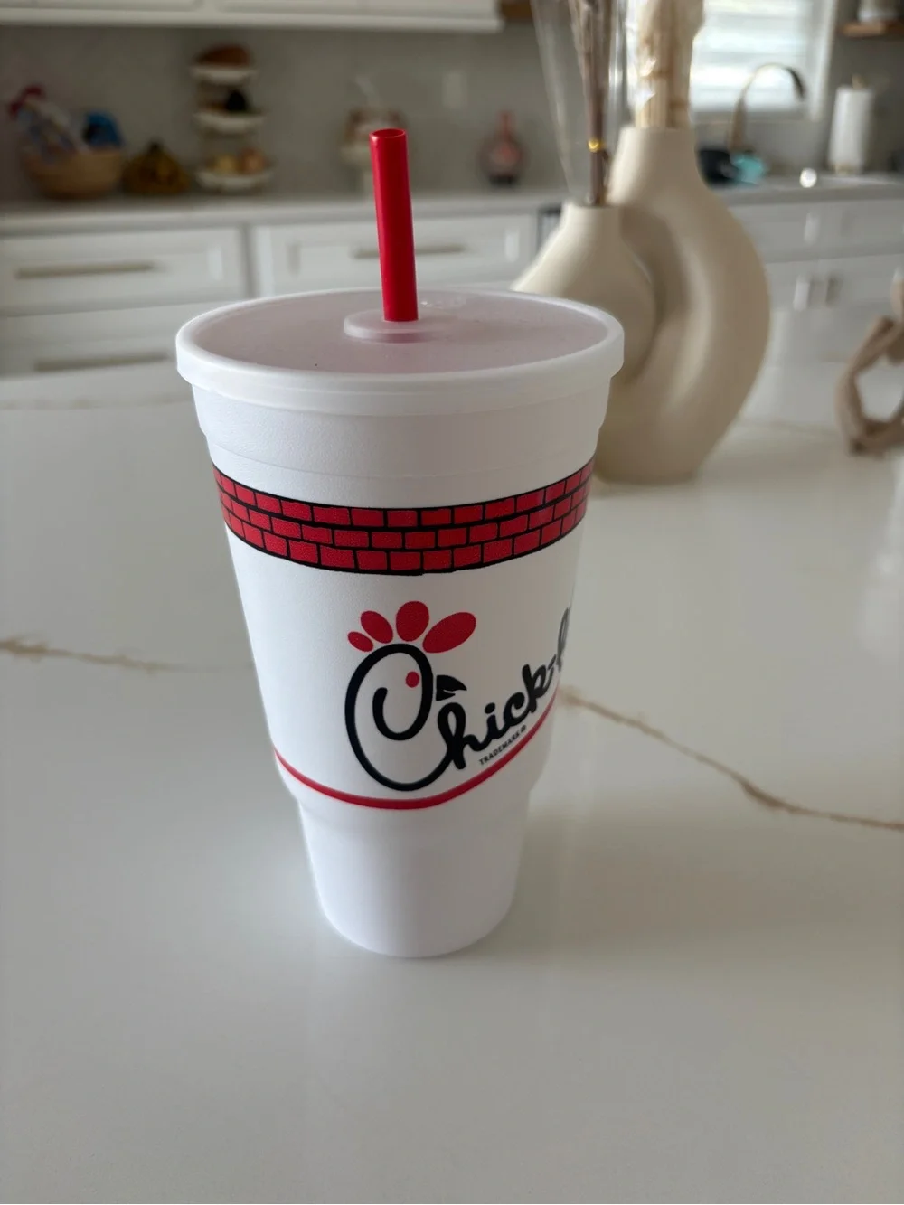 Chick-fil-A White & Red Reusable Drink Cup with Straw